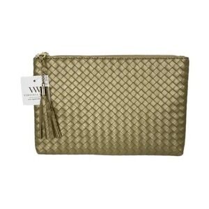 Virginia Wolf Mimi Curateur Gold Metallic Clutch Bag Faux Leather Woven Pouch